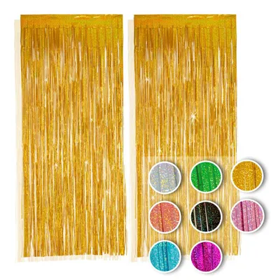 Produktbild von PHENO FLAGS 2 Stück Lametta Vorhang gold , Lametta Girlande für Ihre Party