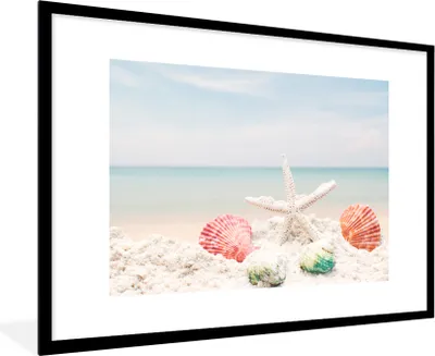 Produktbild von MuchoWow® MuchoWow® Gerahmtes Poster Seesterne - Muscheln - Meer 90x60 cm - Poster mit zchwarzem Bilderrahmen - Wanddekoration - Fotos