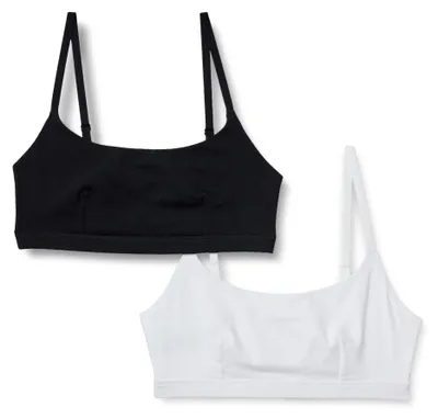 Productafbeelding van A. Essentials dames bh zonder beugels, model scoop neck, van katoenen jersey, 2-pack, zwart/wit