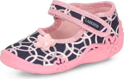 Produktbild von Ladeheid Mädchen Hausschuhe mit Klettverschluss und Einlegesohlen LAVI0001 (Marineblau Rosa, 18 EU)