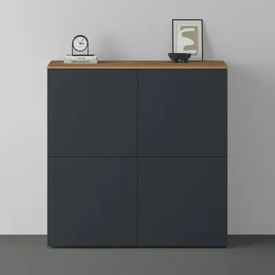 Immagine prodotto di doporro Mobile Organizzatore Credenza Buffet in Legno con 4 Ante Push-to-Open e Soft-Close per Soggiorno, Sala da Pranzo o Ingresso, 100x36,4x100 cm Marrone chiaro e Antracite opaco Schrank04