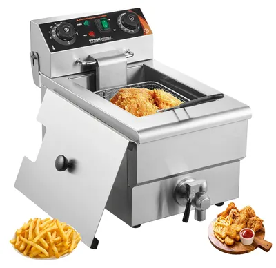 Obrázek produktu pro VEVOR komerční fritéza, elektrická fritéza 1500 W s košem, fritéza z nerezové oceli o objemu 9 l s regulací času a teploty, ochrana proti přehřátí, fritéza do kuchyně, restaurace, kavárny, baru