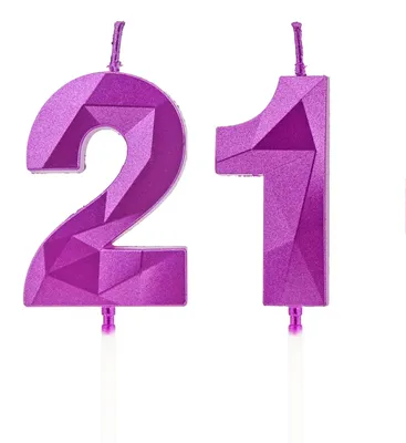 Productafbeelding van Set van 2 Lila 21 Jaar Verjaardagskaarsen voor Taartdecoratie