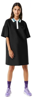 Produktbild von Lacoste Damen Polo-Kleid Oversize Schwarz mit Streifen am Kragen XS