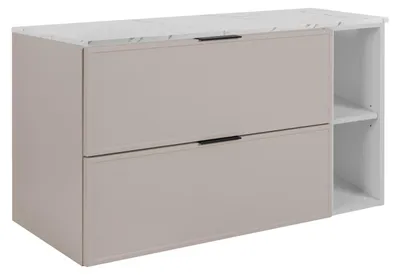 Image de Meuble de salle de bains, cachemire, plateau en marbre blanc, 100 (80+20) x 57 x 46 cm