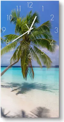 Produktbild von DEQORI Glasuhr 30x60 cm Zahlen 'Paradiesischer Strand' Wanduhr Glas Uhr Design leise