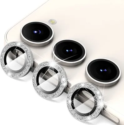 Obrázok produktu pre Pre Samsung Galaxy S25 hliníkový prsteň s trblietkami na fotoaparát + tvrdené sklo H9 strieborné