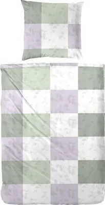 Produktbild von Primera Perkal Bettwäsche 155x220 Karo Ranken flieder grün weiß 133046-56