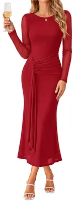 Produktbild von Langes Abendkleid mit langen Ärmeln – Fischschwanz-Design – Rot