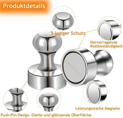 Produktbild von 150 Stück starke Neodym-Magneten, kleine magneten für Kühlschrank, Magnetbrett, Kegelmagneten, Pegboard, Pinnwand, kleine Magneten für Whiteboard, Büro, metallische Kühlschrankmagneten