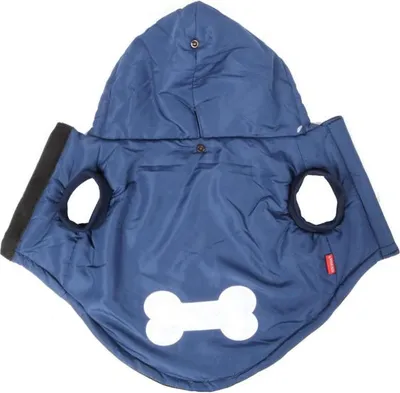 Produktbild von Warme Hundejacke Größe M, wasserdicht, blau-schwarz, mit Kapuze und Leinenöffnung
