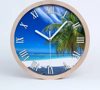 Produktbild von Holzuhr 25fi cm wanduhr - weiße Spitzen - tropischer Strand