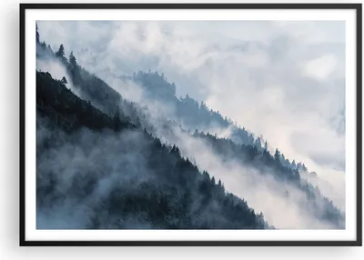 Produktbild von Gerahmtes Poster - Schwarzer Rahmen - Berge Nebel Bäume - 100x70 cm - Wand Bild - Wanddeko - Wandbilder - Kunstposter - Wandposter - Bilderrahmen - Bilder - Kunstdruck - P2BAA100x70-4429