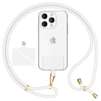 Zdjęcie produktu dla HoldMe Air Edition - Uniwersalna smycz z 2 podkładkami i karabińczykiem (złota) - Pasek do telefonu komórkowego 160 cm - biały