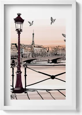 Produktbild von Sonnenuntergang über der Seine– Wandbild mit Rahmen – Gerahmtes Bild  – Wanddekoration – 40x60 cm – Weiß