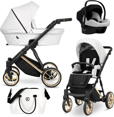 Image de Kunert Ivento Premium 3in1 poussette en blanc avec cadre doré et accessoires