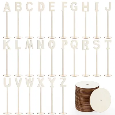Produktbild von A bis Z Holz Buchstaben mit Halter Basis 26 Stück 35cm Hoch Holzbuchstaben Hochzeitsdekoration Tischkartenhalter für Hochzeit Party Tabelle Dekoration