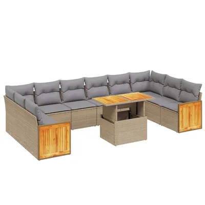 Produktbild von 11-tlg. Garten-Sofagarnitur mit Kissen Beige Poly Rattan