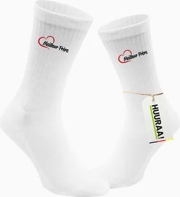 Produktbild von Huuraa Uni Socken Meilleur Frère Cœur 42/46 White Baumwolle Tennissocken Geschenkidee