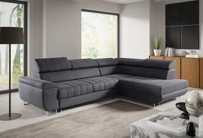 Produktbild von Ecksofa BENET L-Form Sofa mit Schlaffunktion und Bettkasten, verstellbare Kopfstützen, Sofa fürs Wohnzimmer- Monolith 92