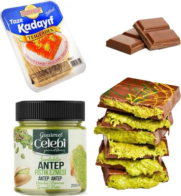 Produktbild von KIT für Dubai Schokolade zum Selbermachen - Dubai Schokoladen Kunafeh, Dubai Cikolata Kadaif, Baklava, Kadayif Teigfäden 200g