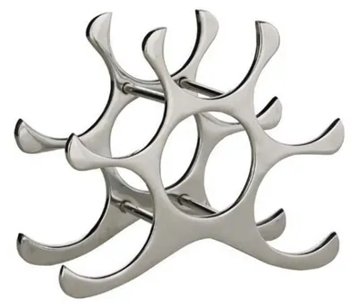 Produktbild von Designer Weinregal aus poliertem Aluminium für 6 Flaschen H 26 cm, B 28 cm, T 11 cm - Flaschenhalter - Flaschenablage