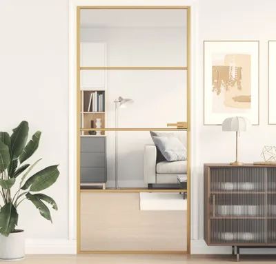 Produktbild von Cloris Designermöbel Innentür Schlank Golden 93x201,5 cm Hartglas und Aluminium 2024 Neu