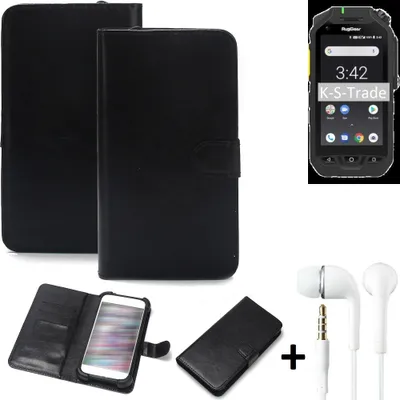 Produktbild von K-S-Trade Wallet Case Handyhülle kompatibel mit Ruggear RG725 Schutzhülle Flip cover Flipstyle Tasche Hülle Flipcover Slim Bumper schwarz + in ear