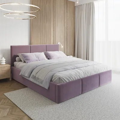 Produktbild von FDM Bett AMBER Paris180x200 cm Polsterbett mit Lattenrost aus Metall Bettkasten Stauraumbett Samt violet