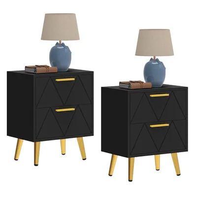 Produktbild von YITAHOME 2er Set Nachttisch, Beistelltisch, mit 2 Schubladen, 40 x 30 x 52 cm, Schwarz