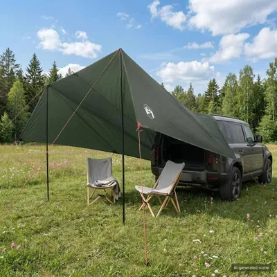Obrázok produktu pre Strešný stan pre vozidlo, zelená armádna farba, rozmery 518 x 580 x 215 cm