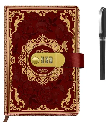 Produktbild von Tagebuch mit Schloss A5 Kunstleder Vintage Blumenprägung 200 Seiten Rot inkl. Stift