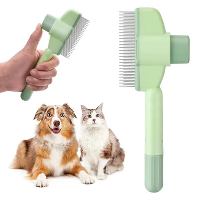 Immagine prodotto di Spazzola per cani a pettine, spazzola per cani, pettine per pulci, 2-in-1, districante, in acciaio inossidabile