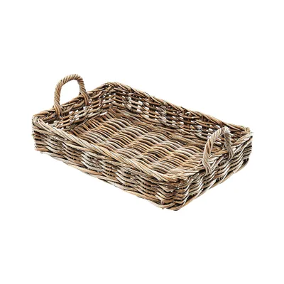 Produktbild von Kobolo Tablett Dekotablett Serviertablett aus Rattan -kubu grau- 54x38x20 cm