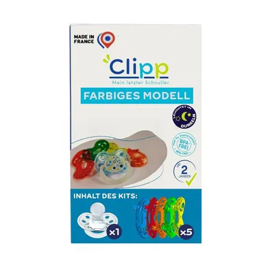 Produktbild von CLIPP-Set – Farbiger Entwöhnungsschnuller + 5 Manschetten für die schrittweise Entwöhnung + Gebrauchsanweisung – Ab 2 Jahren