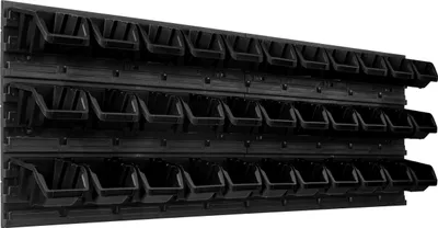 Zdjęcie produktu dla System magazynowy Regał warsztatowy | 115 x 39 cm | 33 szt. Pudełko | Regał ścienny z pojemnikami do układania w stosy – płyty ścienne Bardzo wytrzymały regał z pojemnikami Regał warsztatowy Regał garażowy