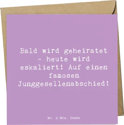 Produktbild von Mr. & Mrs. Panda Glückwunschkarte Spruch Junggesellenabschied Eskalation - Lavendeltraum - Geschenk, Grußkarte, Vorfreude Eheleben, handgefertigte Produkte, Spaß, Heirat