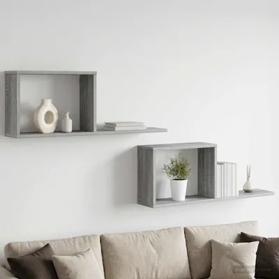 Immagine prodotto di Maison Exclusive - 2 mensole sospese, colore grigio Sonoma, dimensioni 80 x 15 x 30 cm, materiale: legno composito