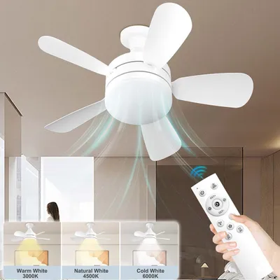 Obrázek produktu pro Stropní ventilátory s paticí E27, LED osvětlením a dálkovým ovládáním Stropní ventilátor s 5 lopatkami a světlem Stmívatelná stropní lampa Tichý ventilátor 2000LM