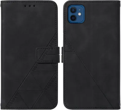 Image de Etui en cuir pour iPhone 12 Mini étui portefeuille avec embossage, porte-cartes et support noir