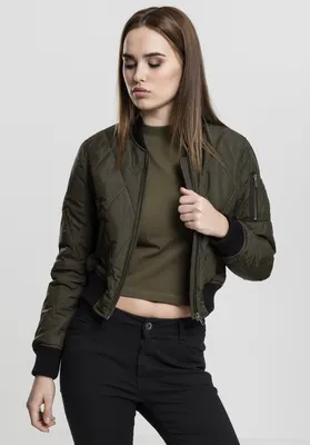 Image de Urban Classics Ladies Diamond Quilt Short Bomber darkolive/black - XS