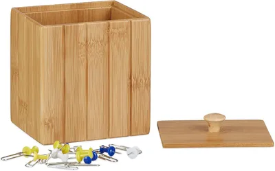 Zdjęcie produktu dla Pudełko z pokrywą - bambus - 11,5 x 10 x 8 cm - Małe drewniane pudełko - Pojemnik do przechowywania - Naturalny kolor