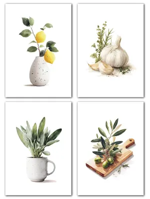 Produktbild von Küchenbilder Wanddeko Poster Set - 3-teiliges Set - Esszimmer und Küche - Grün Pflanzen Aesthetic - 21x30 cm
