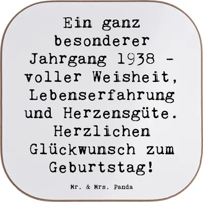 Produktbild von Mr. & Mrs. Panda Untersetzer für Gläser Spruch 1938 Geburtstag - Weiß - Geschenk, Glückwünsche, Geburtstagsgeschenk, gläseruntersetzer, Coaster, Happy Birthday, Nostalgie