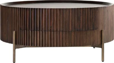 Produktbild von Casa Padrino Luxus Couchtisch Dunkelbraun Ø 90 x H. 40 cm - Runder Wohnzimmertisch mit Schublade - Wohnzimmer Möbel - Massivholz Möbel - Luxus Möbel - Luxus Einrichtung