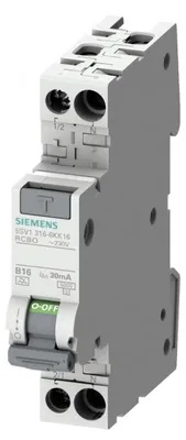 Image de Disjoncteur différentiel 2P, 16A, 0,03A, type AC, 6kA, 30mA, SENTRON 5SV1316-1KK16