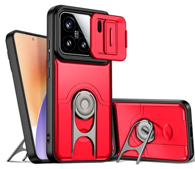 Produktbild von Handyhülle für Xiaomi 15 mit Dia Kameraschutz und Ringhalter Ständer, Stoßfeste Hybrid Schutzhülle Rot
