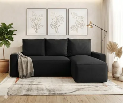 Produktbild von CORNERO Ecksofa mit Schlaffunktion HAVANA in L-Form Sofa mit Schlaffunktion und Bettkasten EckcouchEcksofa L-Form Schwarz Ottomane Rechts