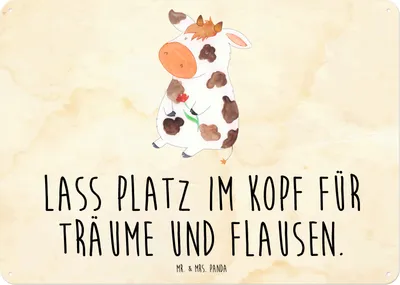 Produktbild von Mr. & Mrs. Panda Wandbild Kuh DIN A5 - Vintage - Geschenk, Türschild, Träume, Milch, tafel, Bauernhof, Hof, Magnetschild, Spruch, Schild, Metallschild