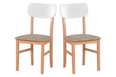 Image de Chaise de salle à manger 2 x "Leo 3", hêtre naturel, blanc